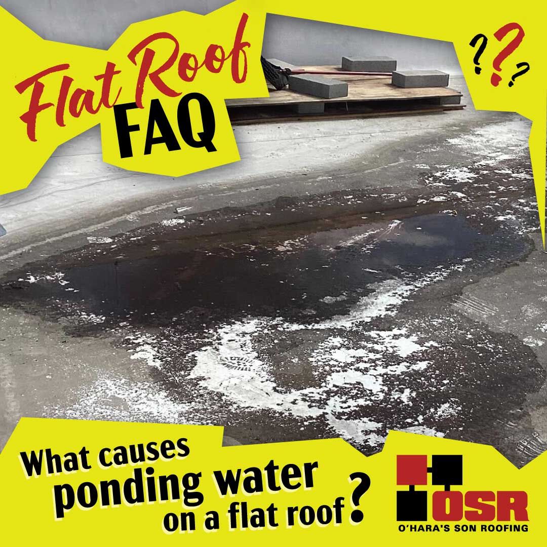 What causes ponding water on a flat roof?